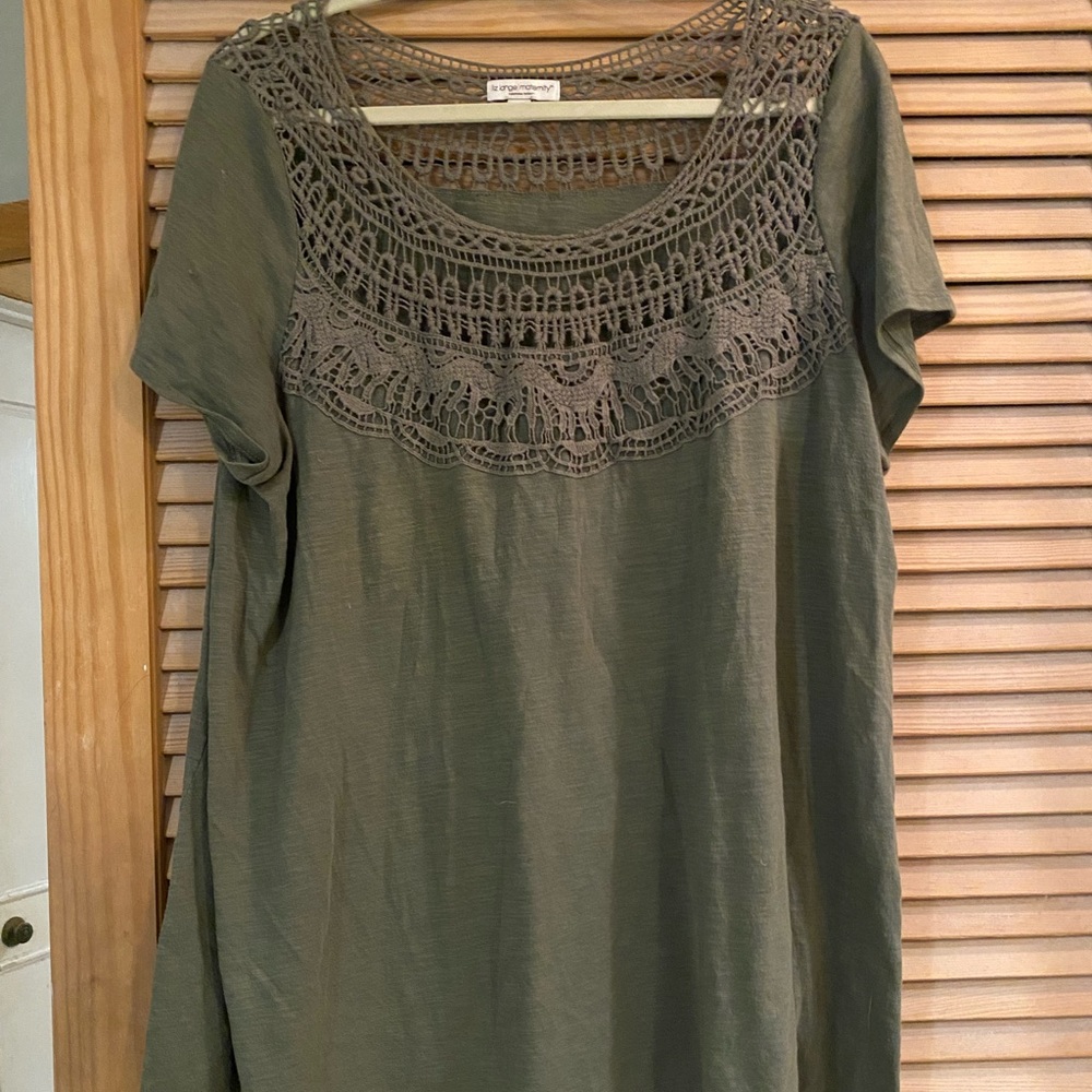 Green Crochet Round Neck Tee